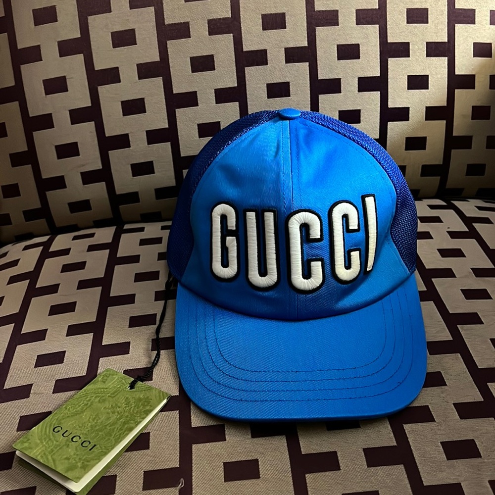 Gucci unisex GG embossed logo monogram baseball cap with leather trim NEW - Picture 2 of 8